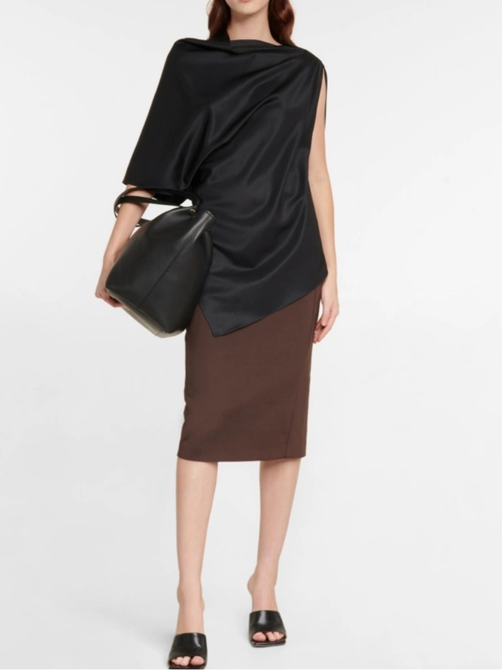 MaxMara Black Conero Pencil Jersey Midi Skirt - Sleek Professional Logo Print